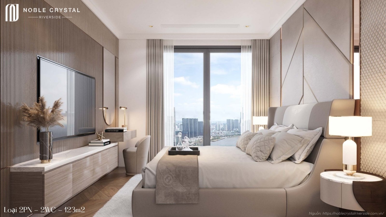 Nhà mẫu căn hộ 2 phòng ngủ, 2 WC, 123m2 chung cư Noble Crystal Riverside quận 7