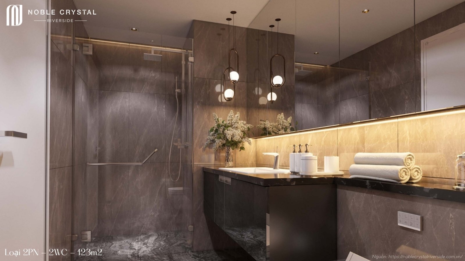 Nhà mẫu căn hộ 2 phòng ngủ, 2 WC, 123m2 chung cư Noble Crystal Riverside quận 7