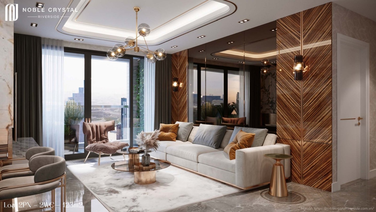 Nhà mẫu căn hộ 2 phòng ngủ, 2 WC, 123m2 chung cư Noble Crystal Riverside quận 7