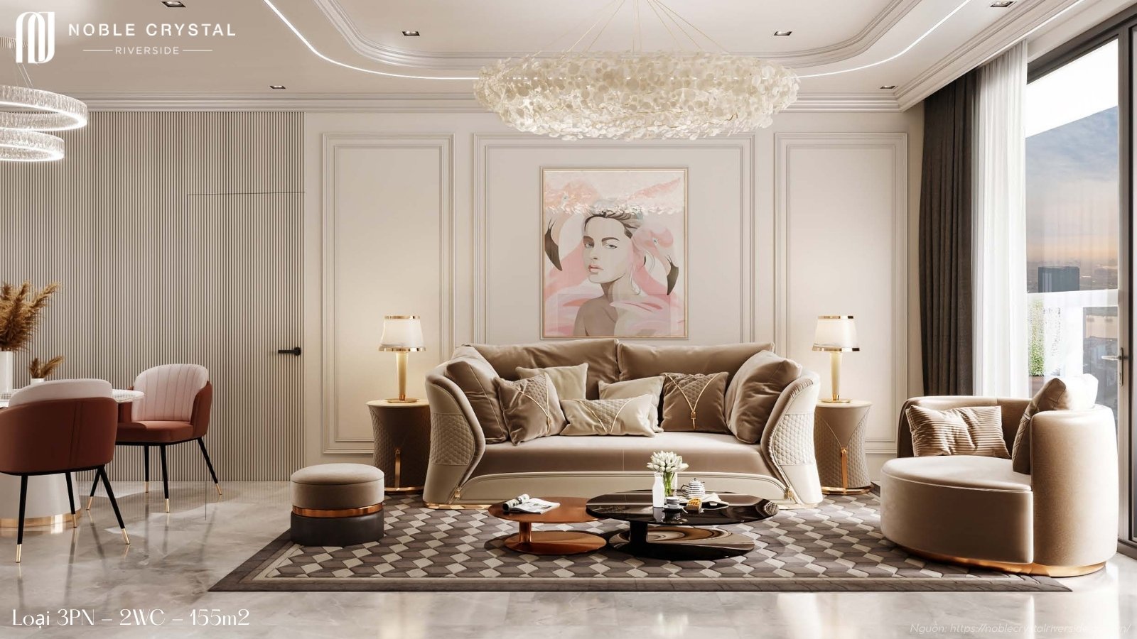 Nhà mẫu căn hộ 3 phòng ngủ, 2 WC, 155m2 chung cư Noble Crystal Riverside quận 7