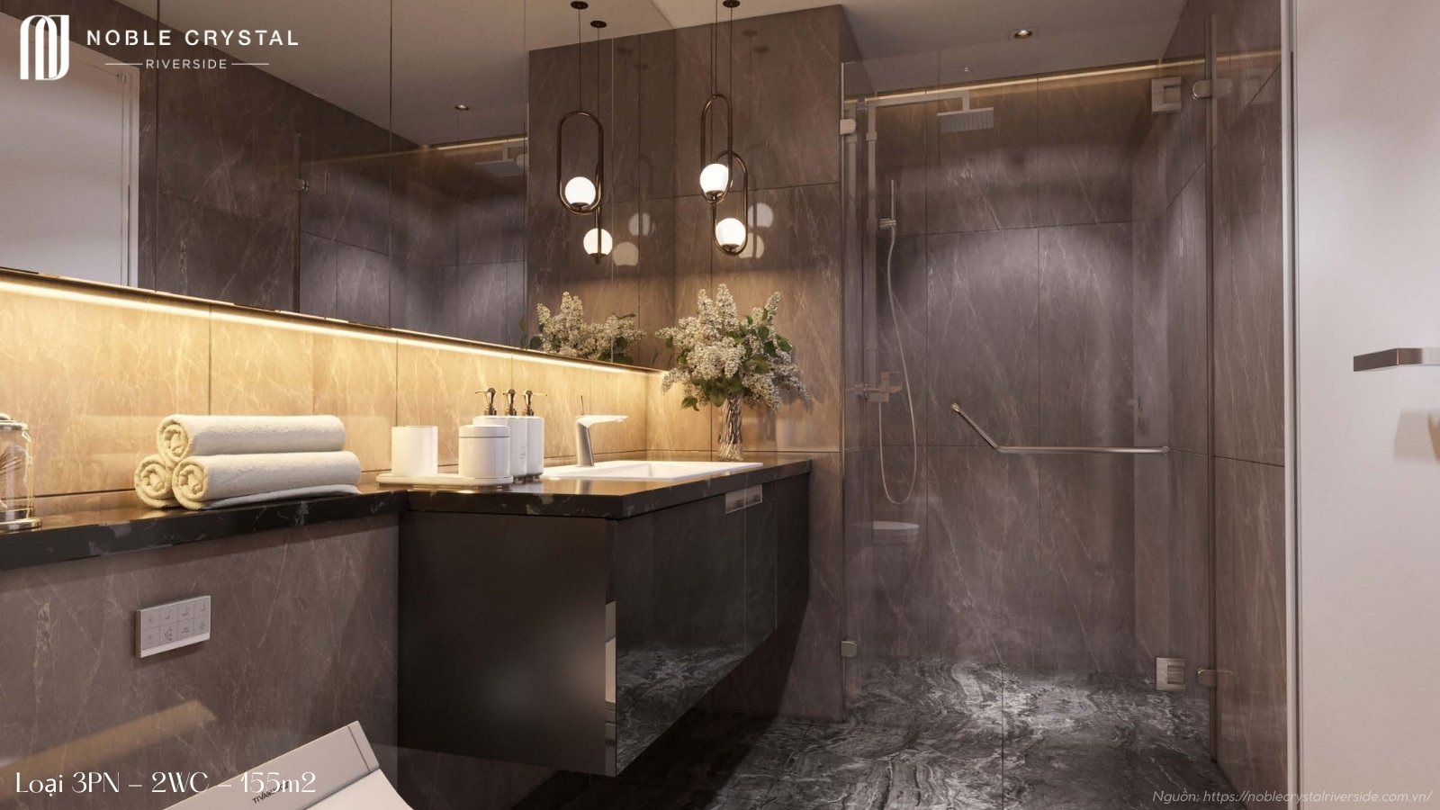 Nhà mẫu căn hộ 3 phòng ngủ, 2 WC, 155m2 chung cư Noble Crystal Riverside quận 7