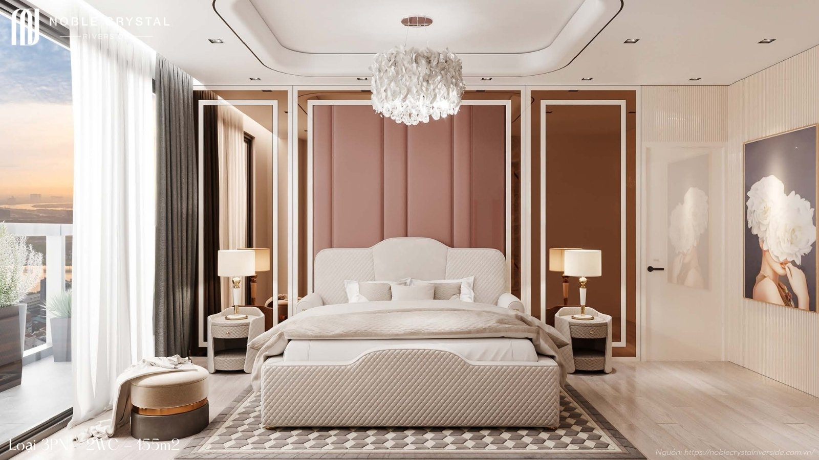 Nhà mẫu căn hộ 3 phòng ngủ, 2 WC, 155m2 chung cư Noble Crystal Riverside quận 7