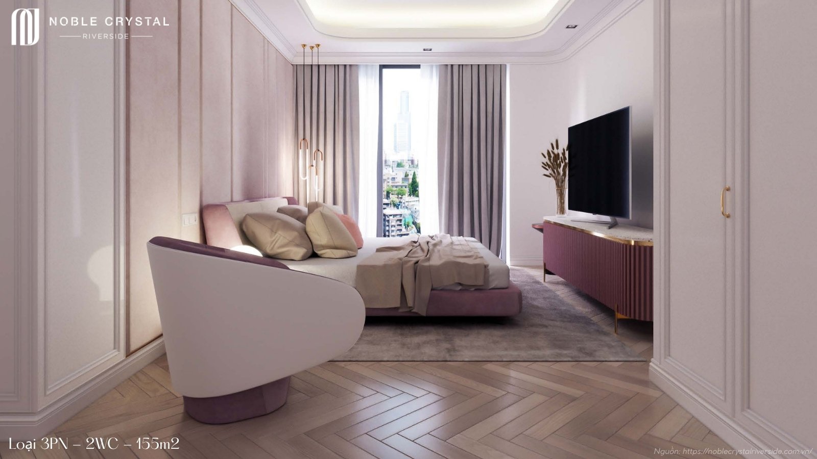 Nhà mẫu căn hộ 3 phòng ngủ, 2 WC, 155m2 chung cư Noble Crystal Riverside quận 7