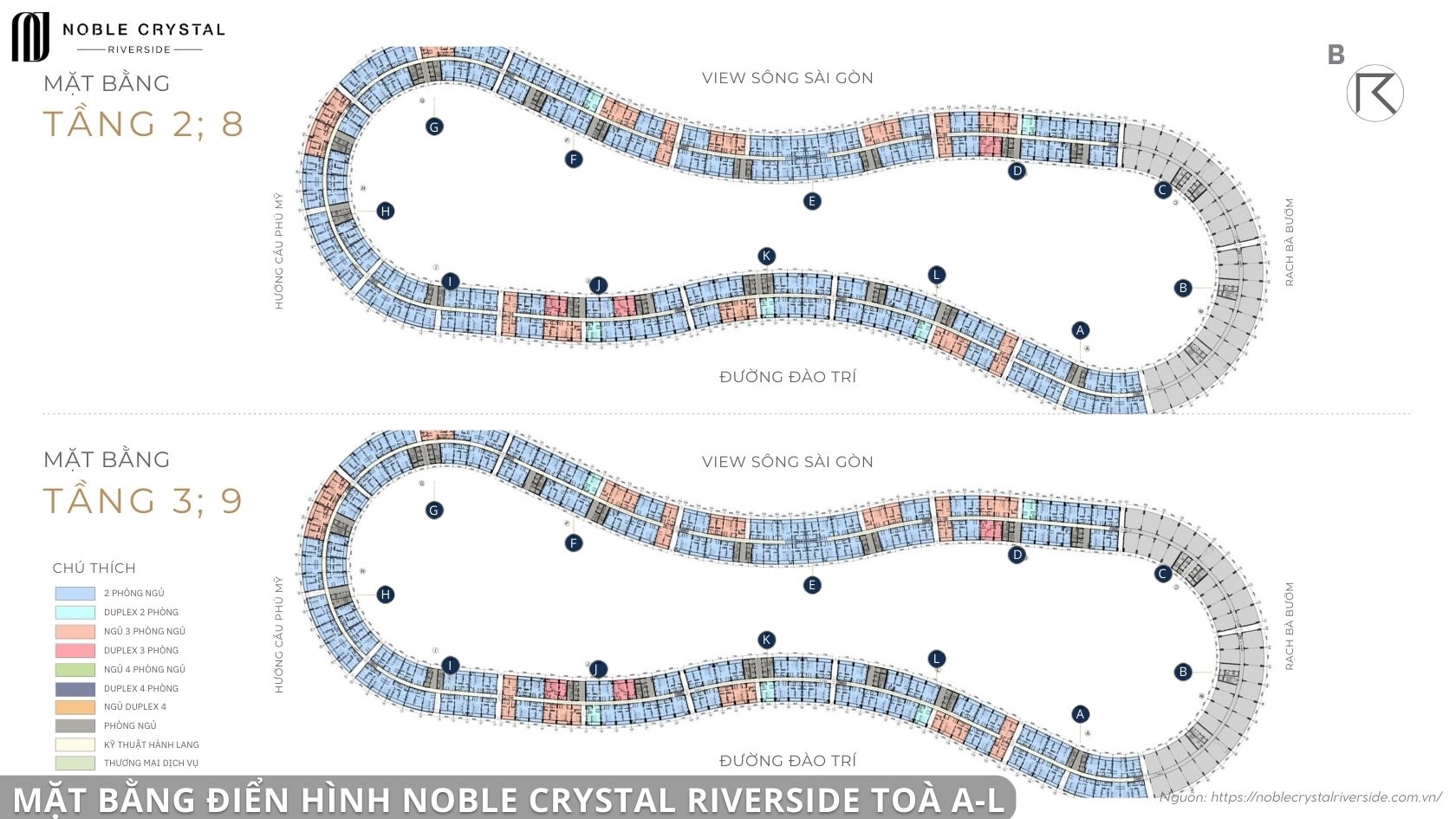 Mặt bằng điển hình Noble Crystal Riverside toà A-L