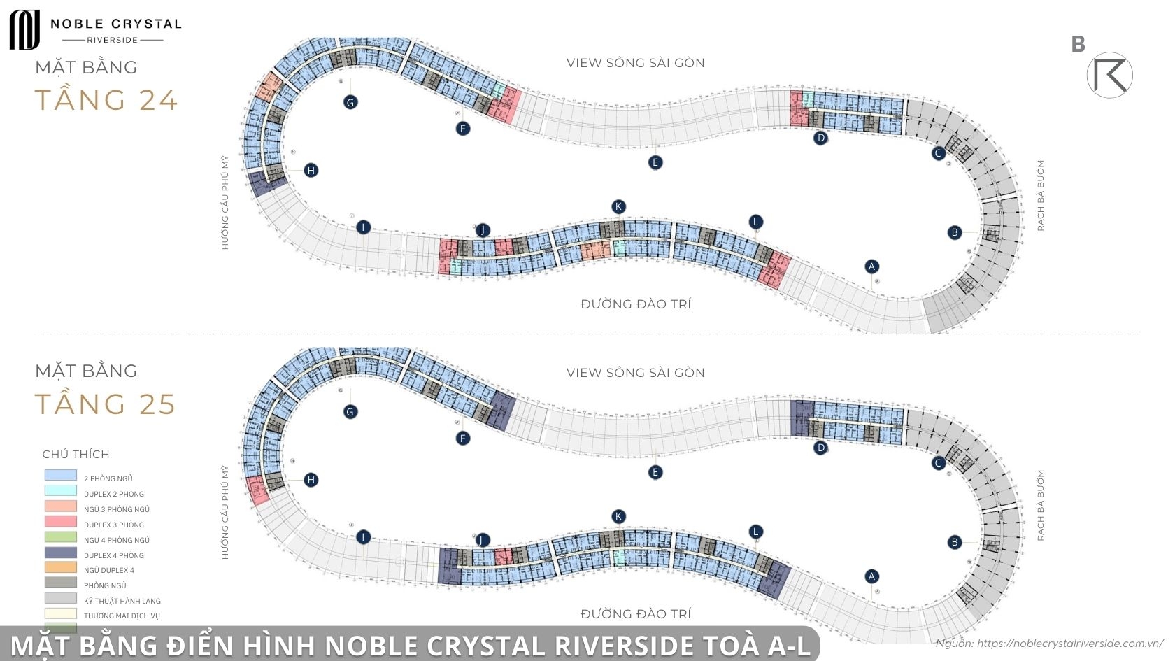 Mặt bằng điển hình Noble Crystal Riverside toà A-L