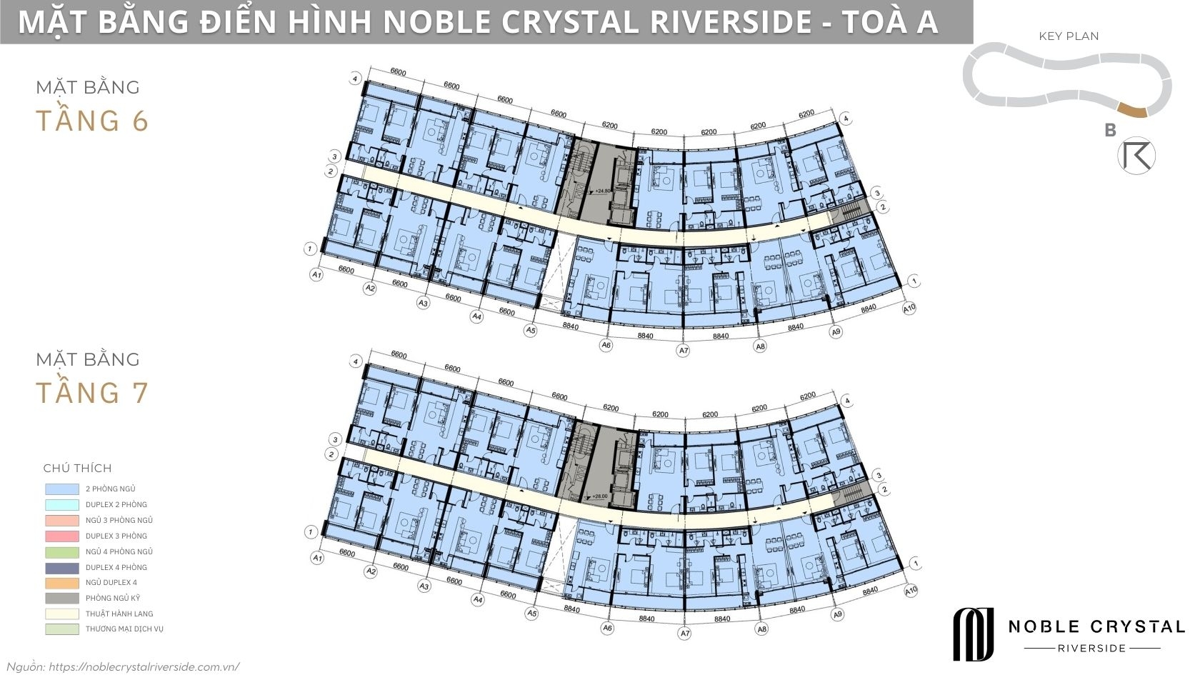 Mặt bằng điển hình Noble Crystal Riverside toà A