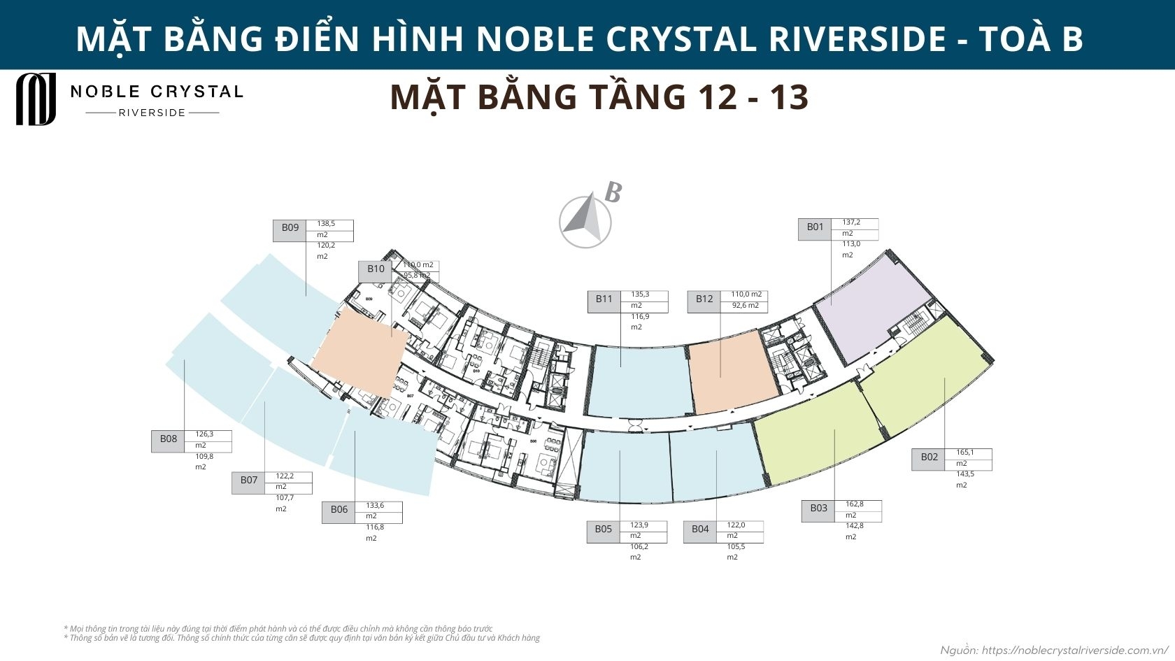 Mặt bằng điển hình Noble Crystal Riverside toà B