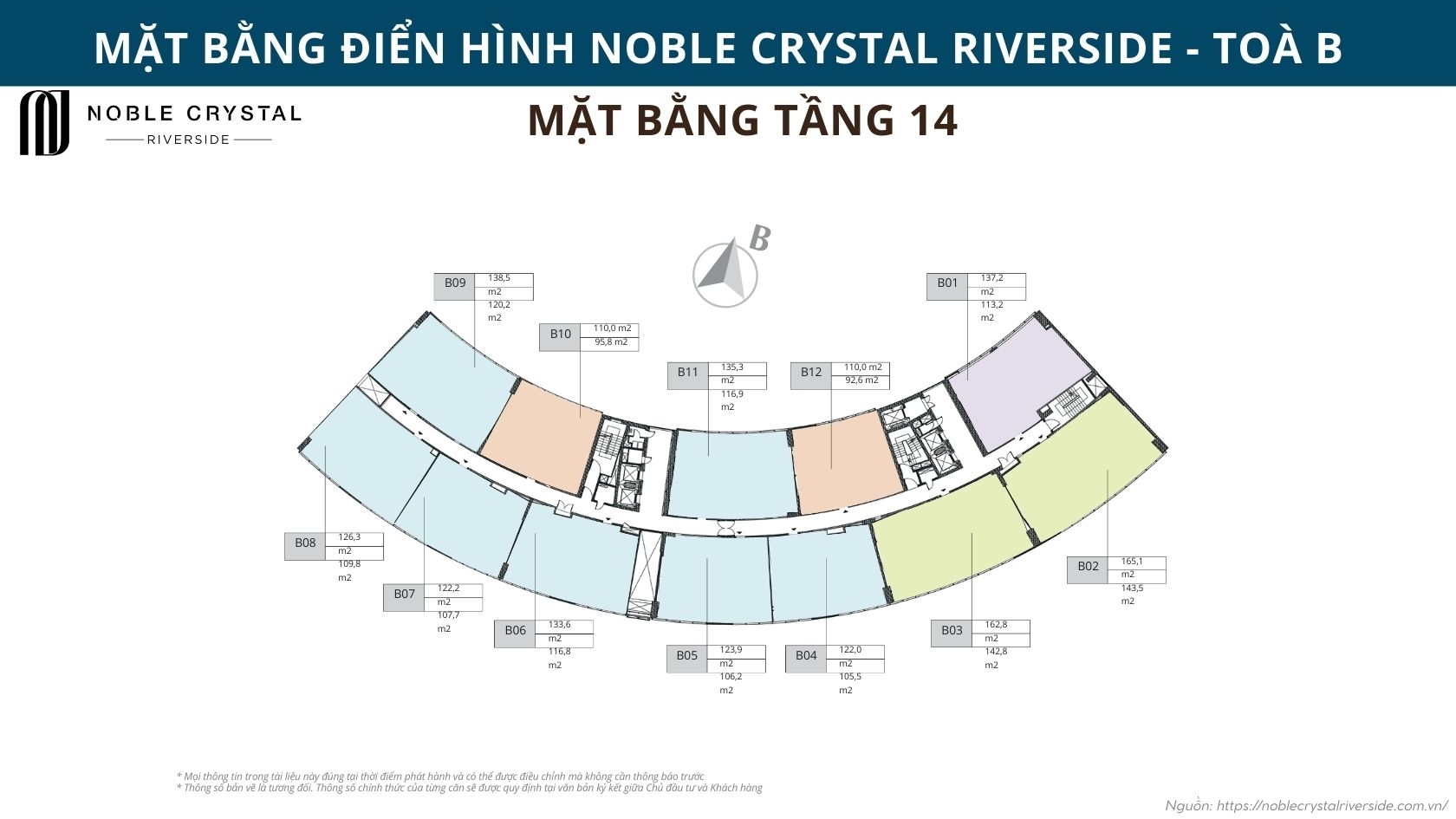 Mặt bằng điển hình Noble Crystal Riverside toà B