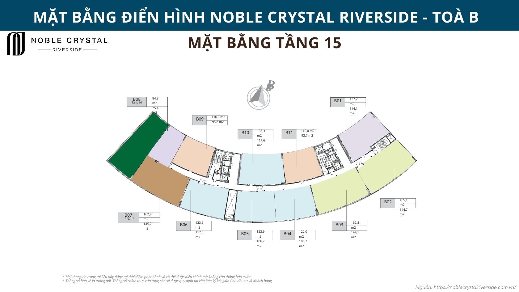 Mặt bằng điển hình Noble Crystal Riverside toà B