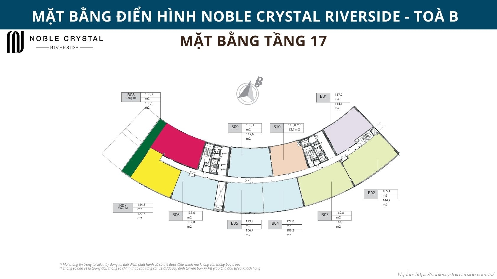 Mặt bằng điển hình Noble Crystal Riverside toà B