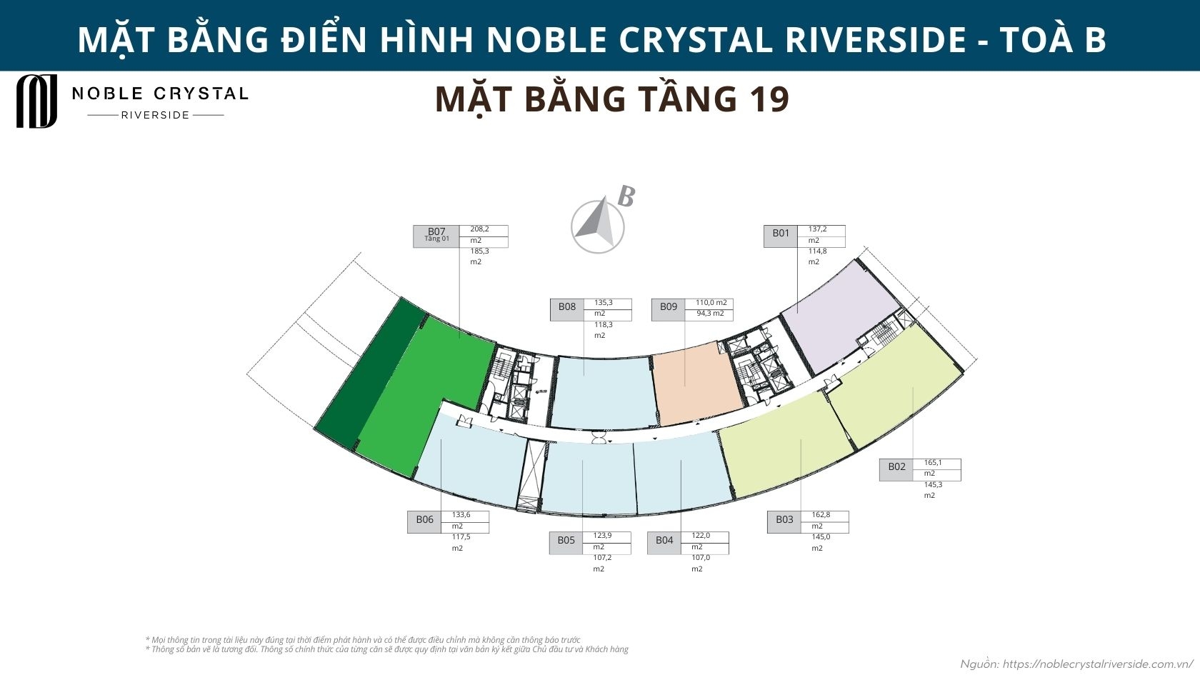 Mặt bằng điển hình Noble Crystal Riverside toà B