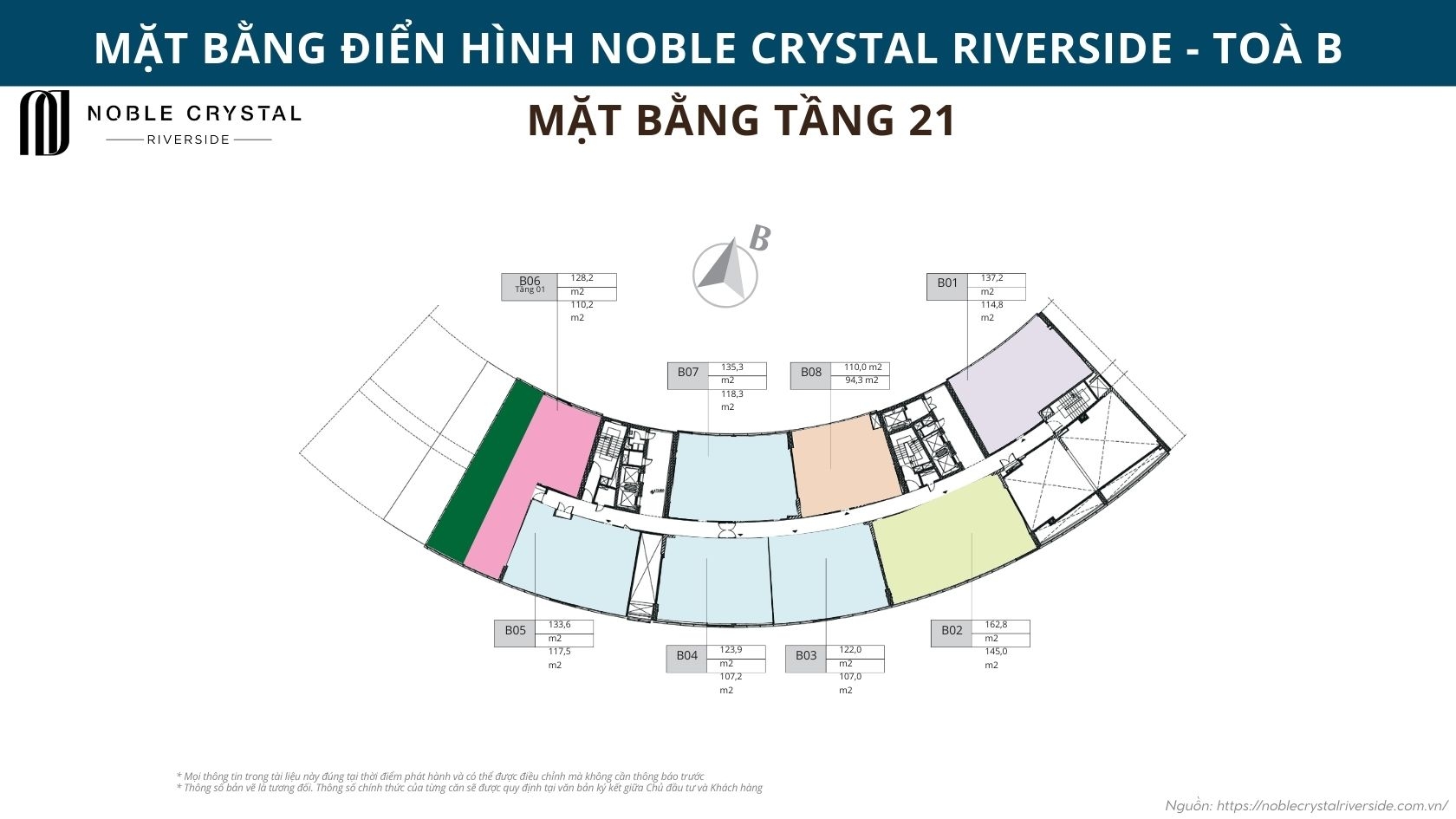 Mặt bằng điển hình Noble Crystal Riverside toà B