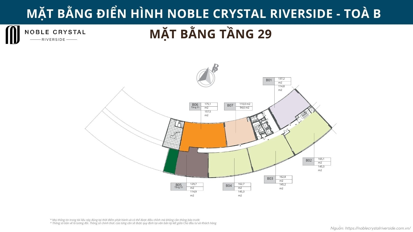 Mặt bằng điển hình Noble Crystal Riverside toà B
