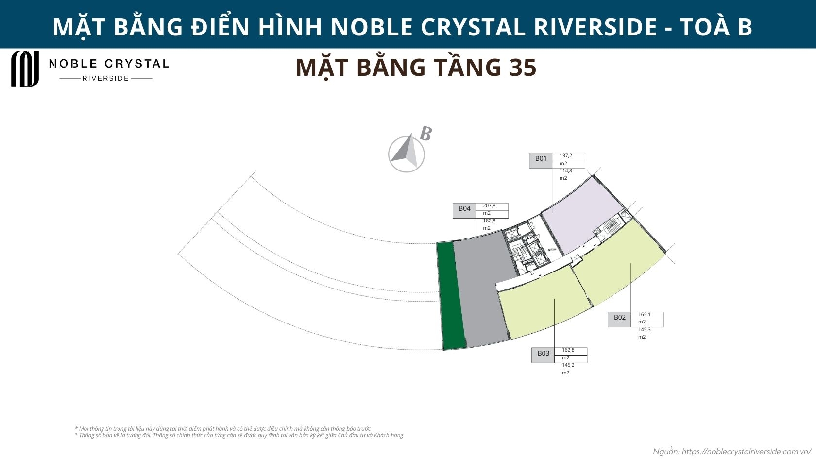 Mặt bằng điển hình Noble Crystal Riverside toà B