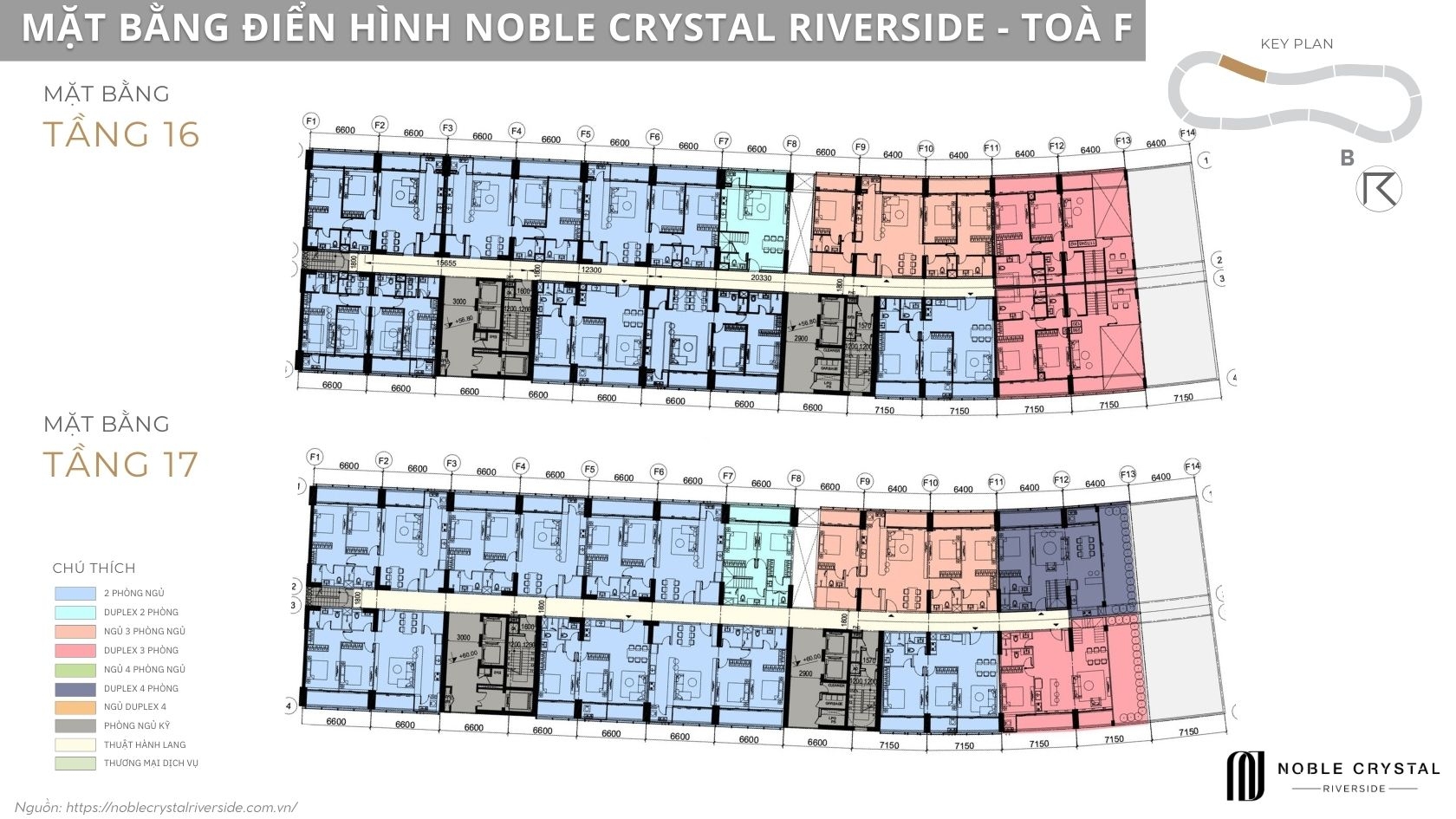 Mặt bằng điển hình Noble Crystal Riverside toà F