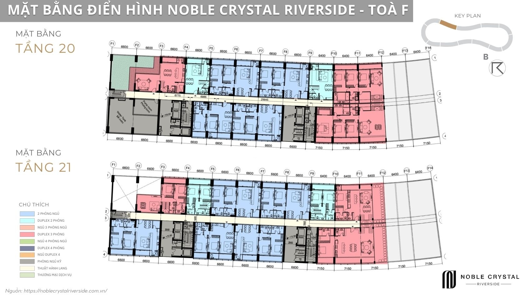 Mặt bằng điển hình Noble Crystal Riverside toà F