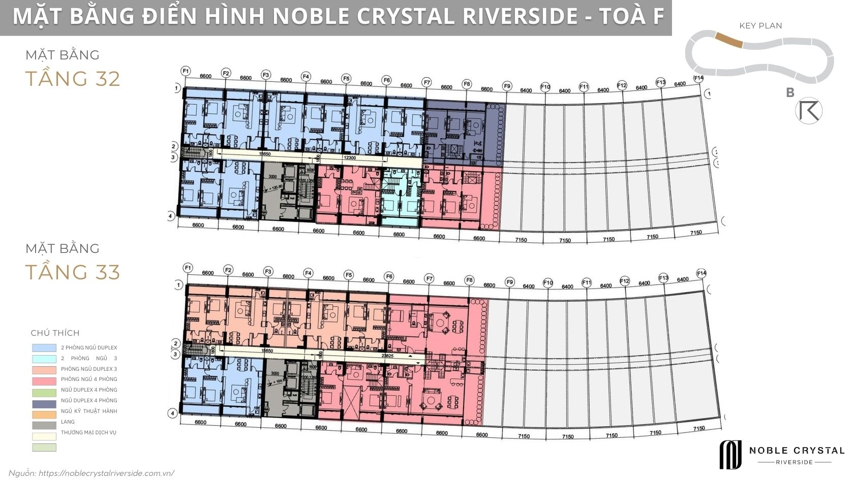 Mặt bằng điển hình Noble Crystal Riverside toà F