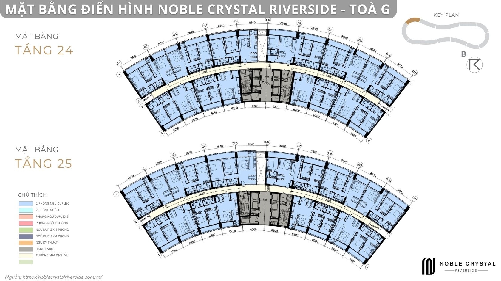Mặt bằng điển hình Noble Crystal Riverside toà G