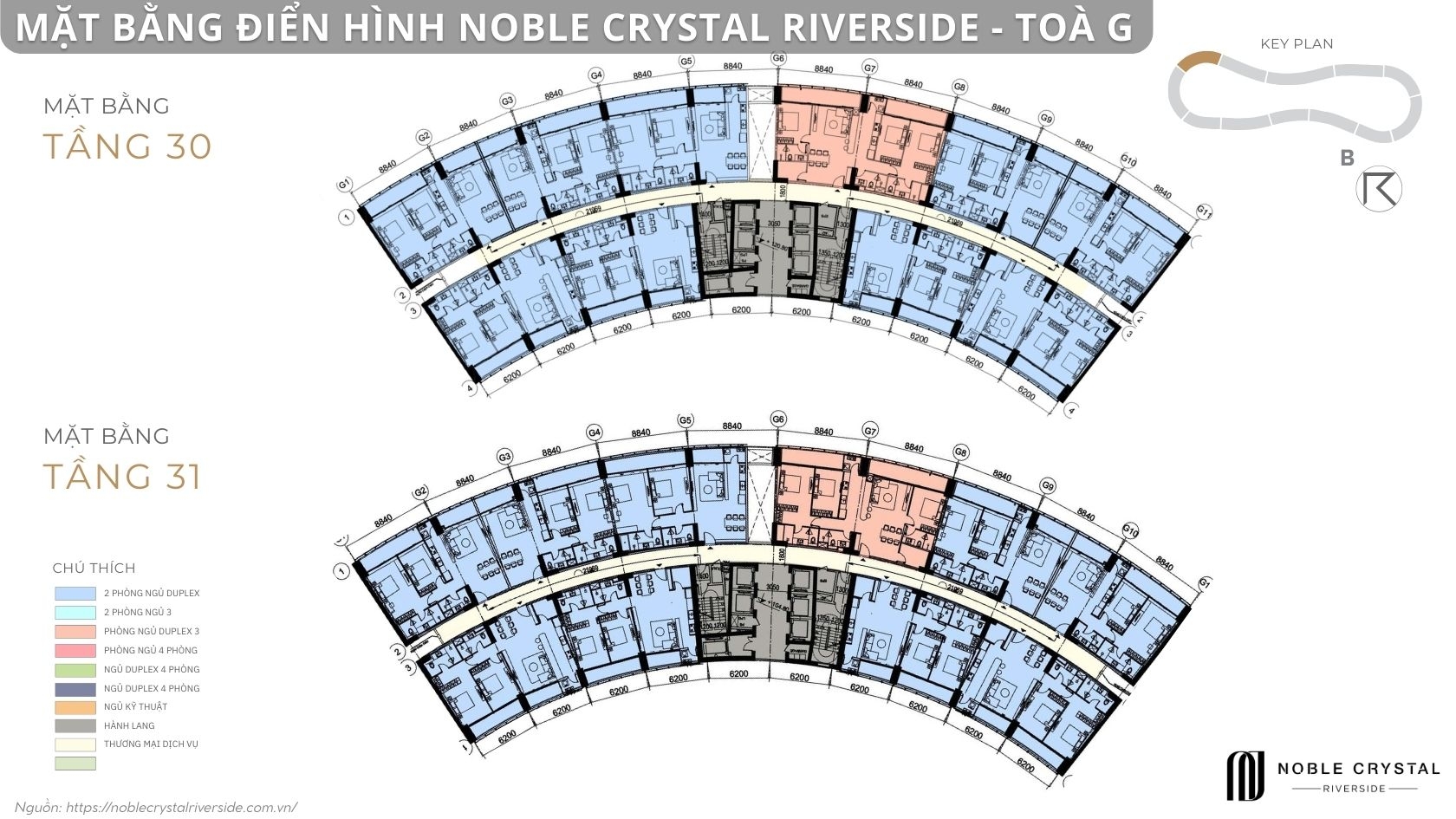 Mặt bằng điển hình Noble Crystal Riverside toà G