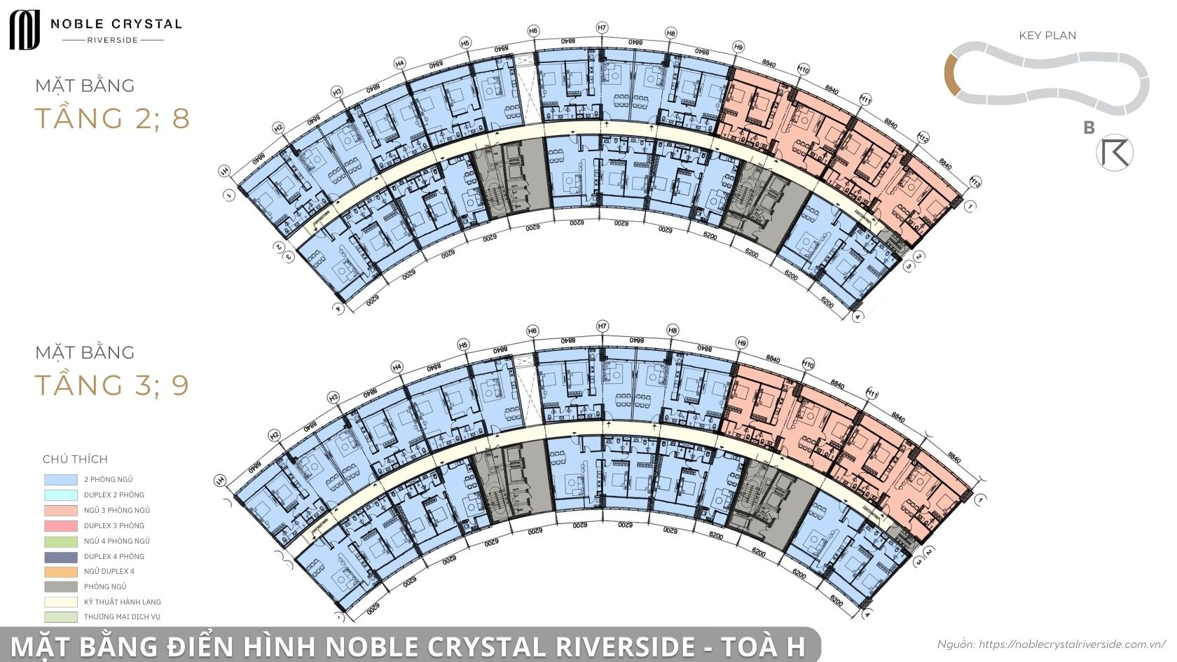 Mặt bằng điển hình Noble Crystal Riverside toà H
