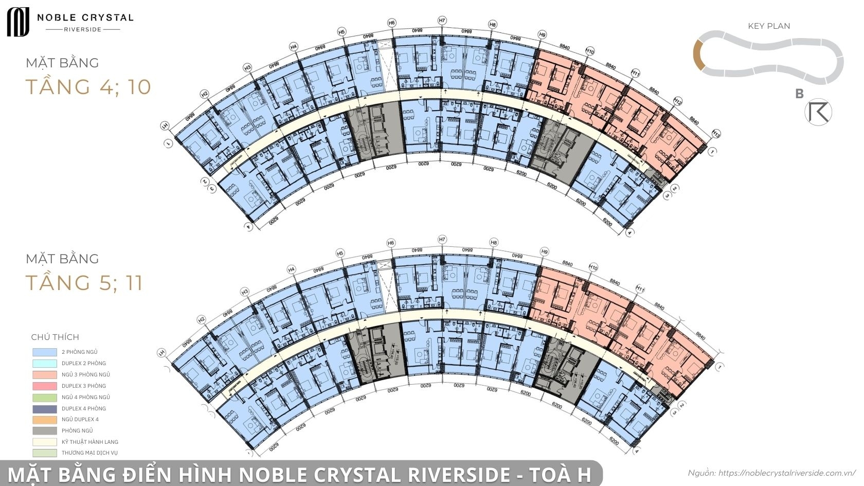 Mặt bằng điển hình Noble Crystal Riverside toà H