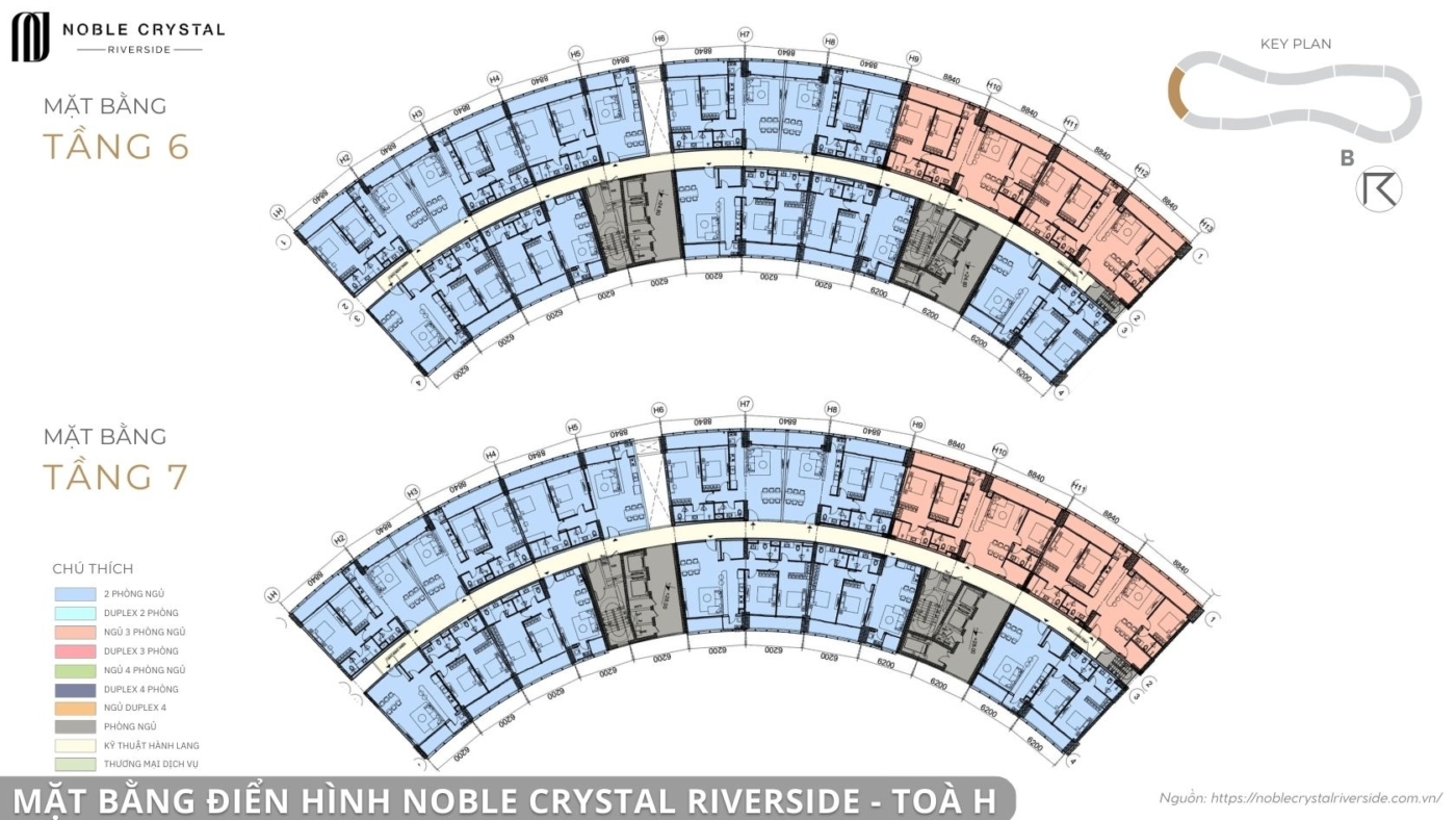 Mặt bằng điển hình Noble Crystal Riverside toà H