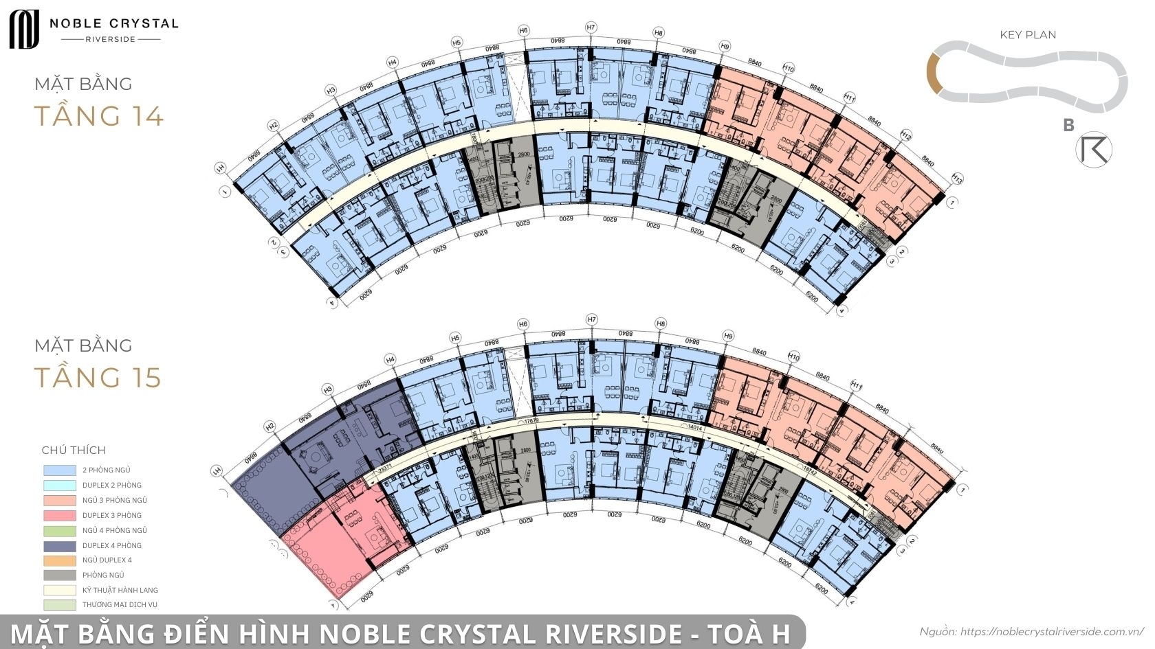 Mặt bằng điển hình Noble Crystal Riverside toà H