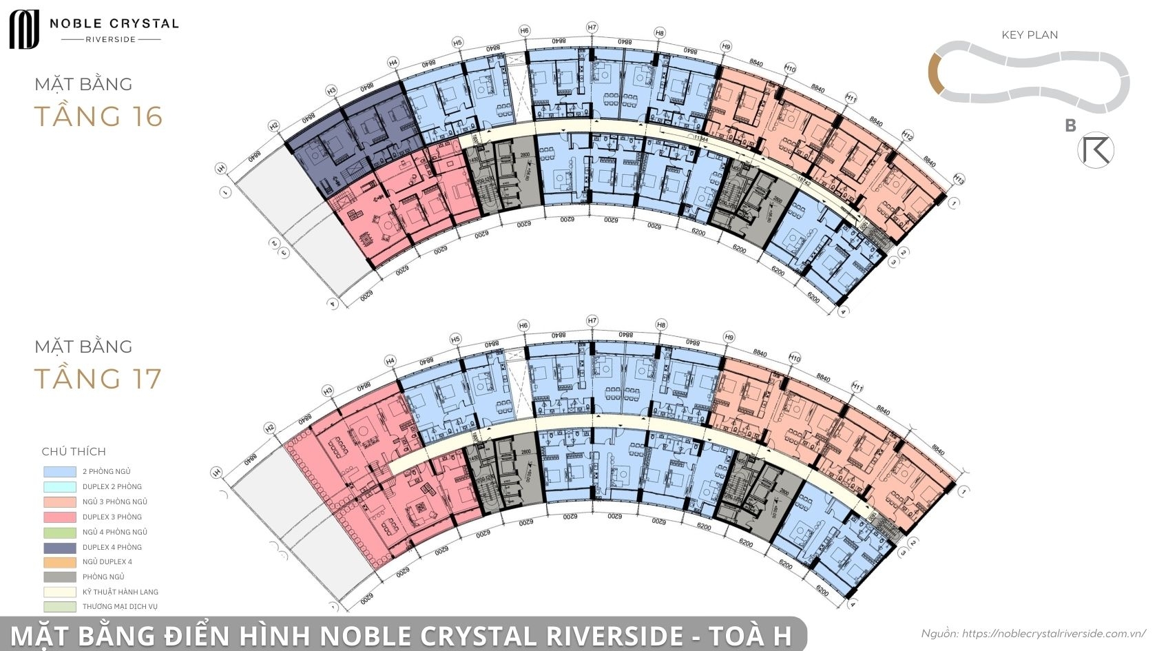 Mặt bằng điển hình Noble Crystal Riverside toà H