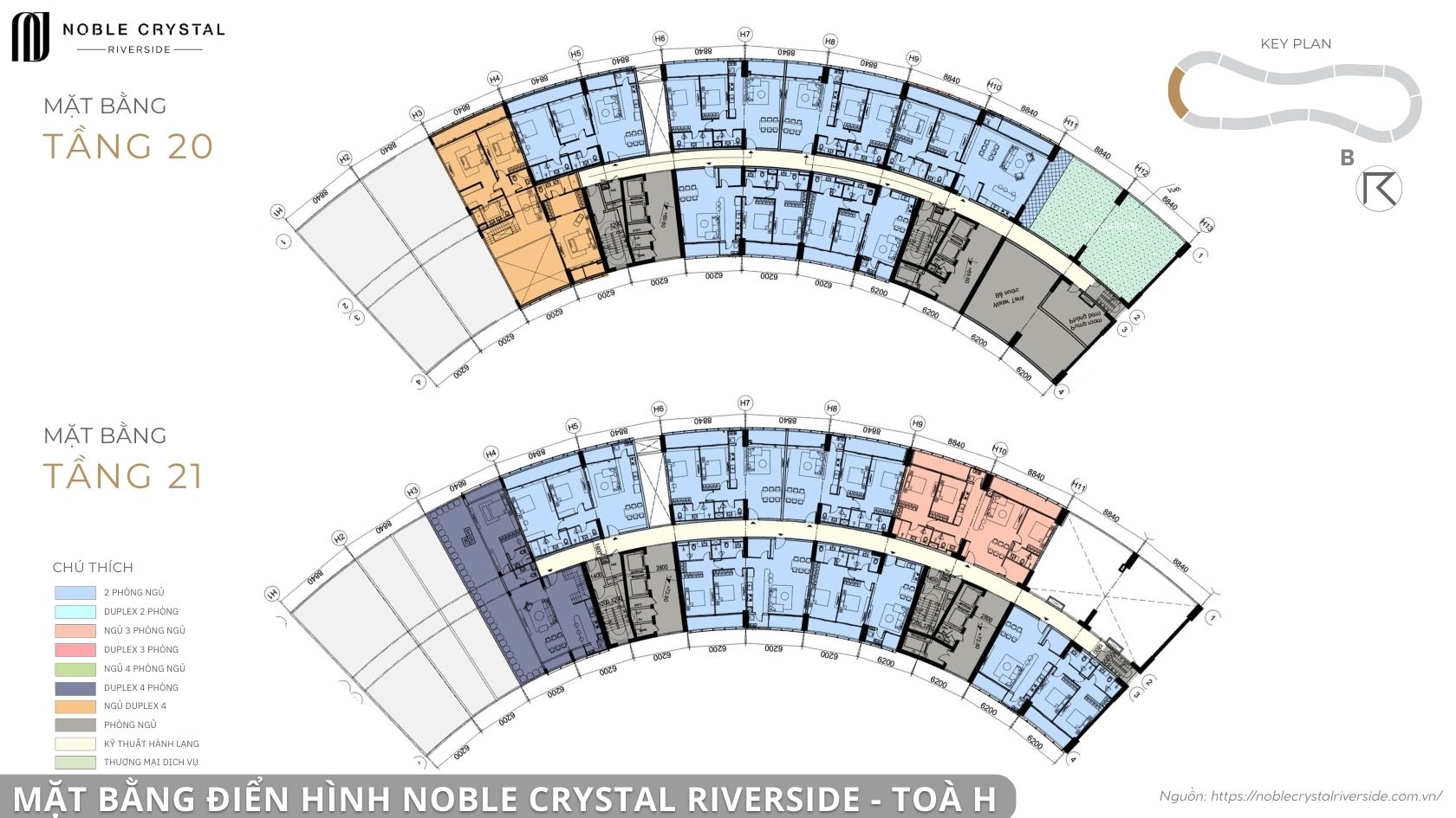 Mặt bằng điển hình Noble Crystal Riverside toà H