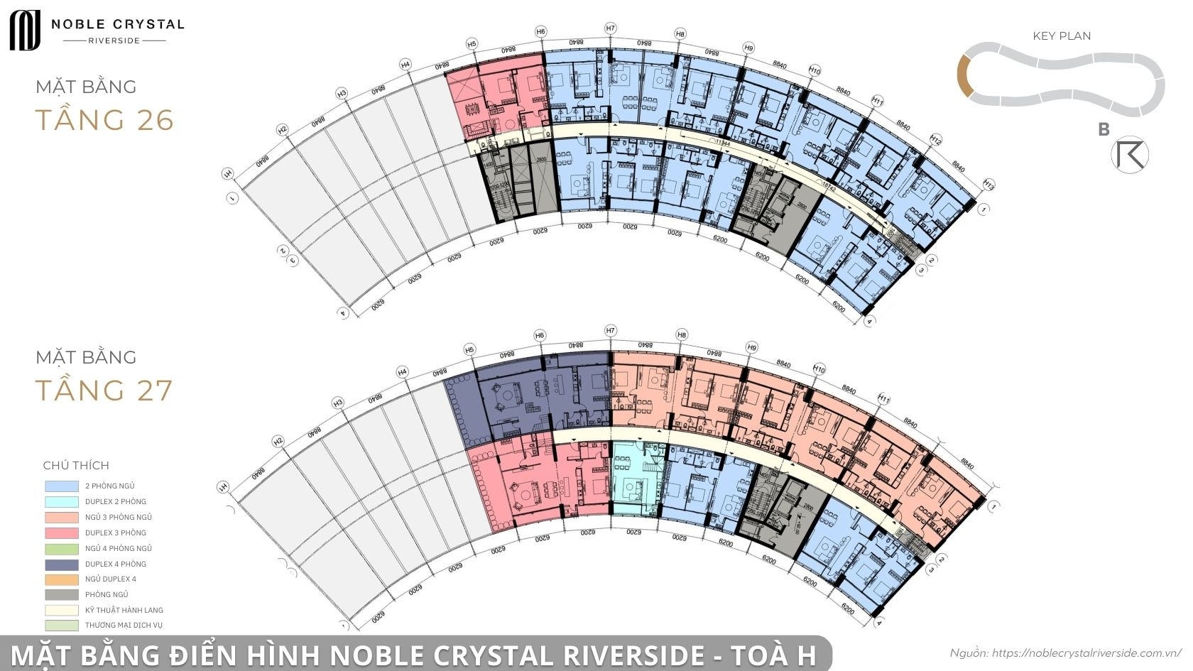 Mặt bằng điển hình Noble Crystal Riverside toà H
