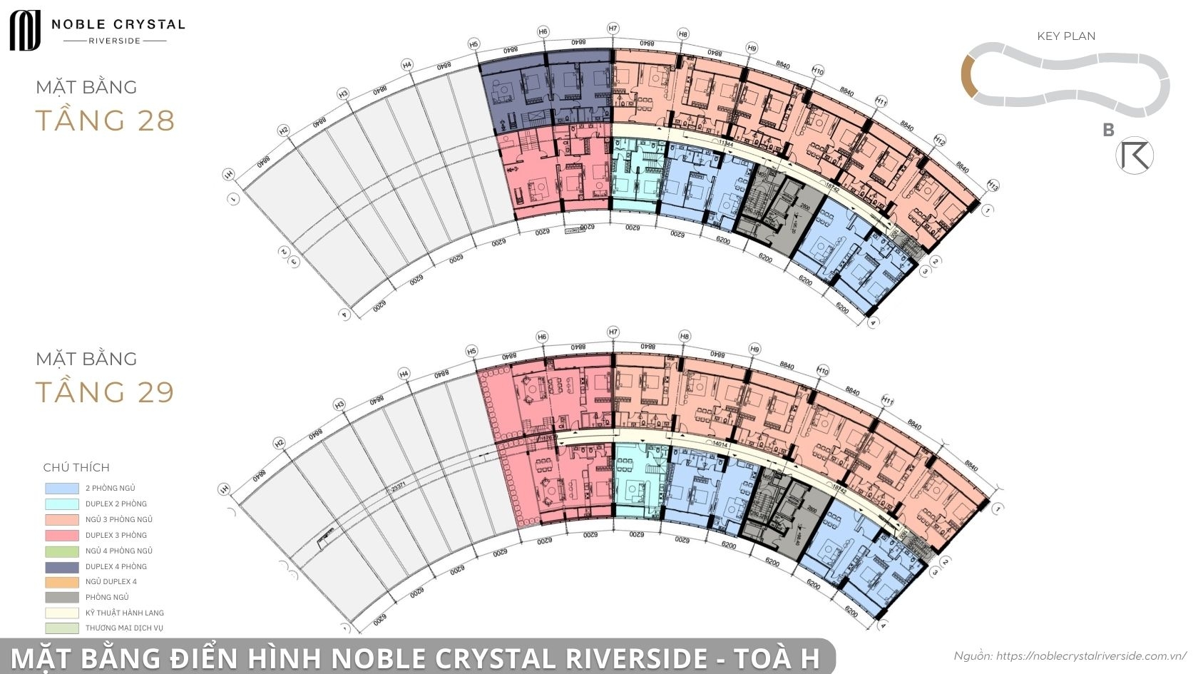 Mặt bằng điển hình Noble Crystal Riverside toà H