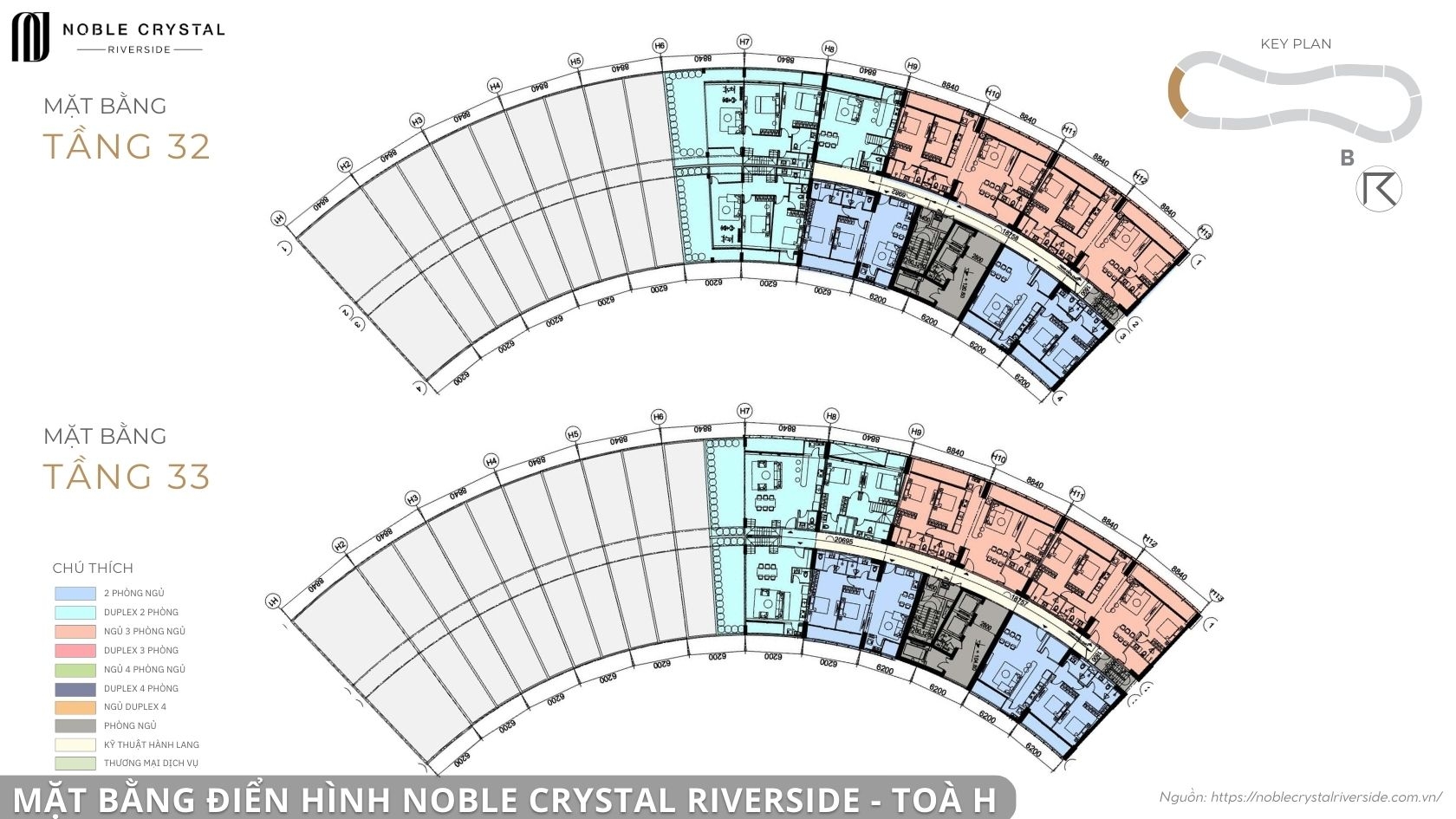 Mặt bằng điển hình Noble Crystal Riverside toà H