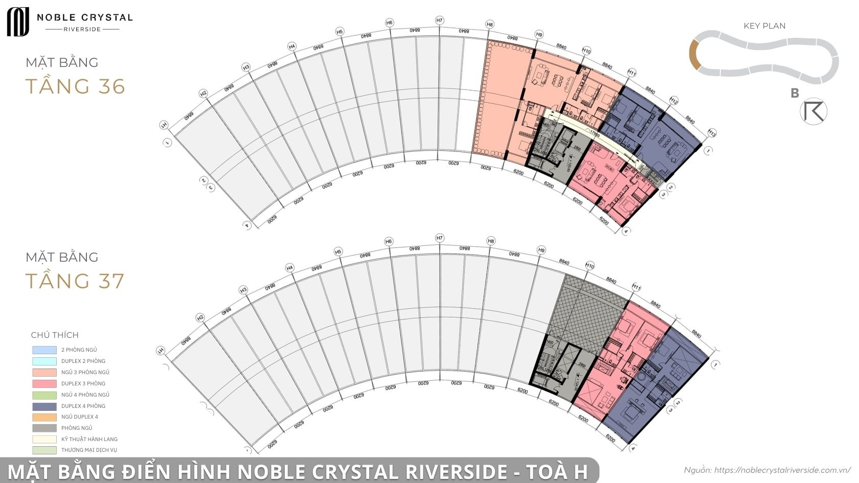 Mặt bằng điển hình Noble Crystal Riverside toà H