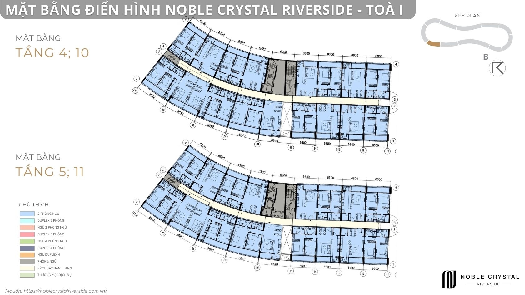 Mặt bằng điển hình Noble Crystal Riverside toà I
