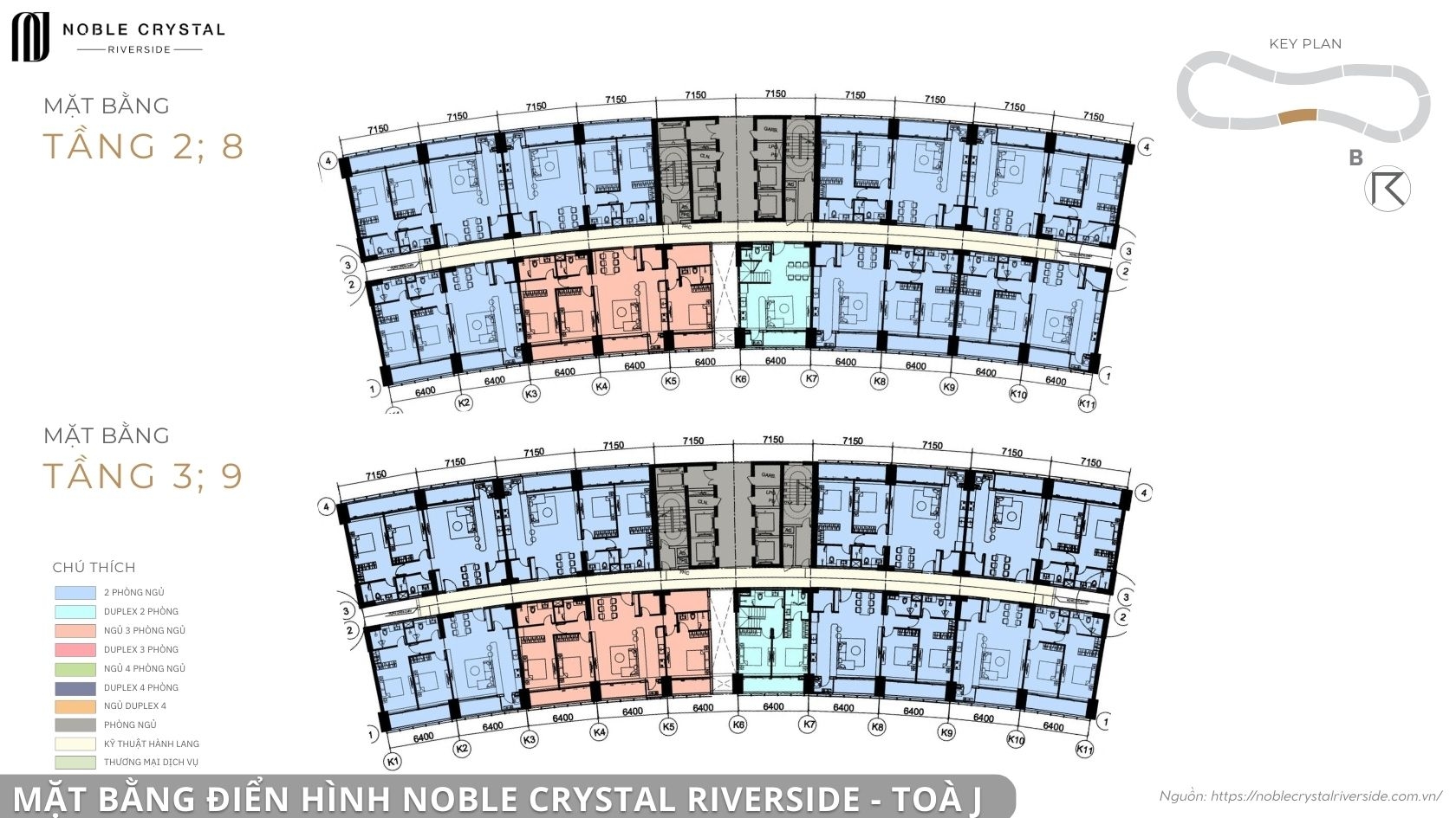 Mặt bằng điển hình Noble Crystal Riverside toà K