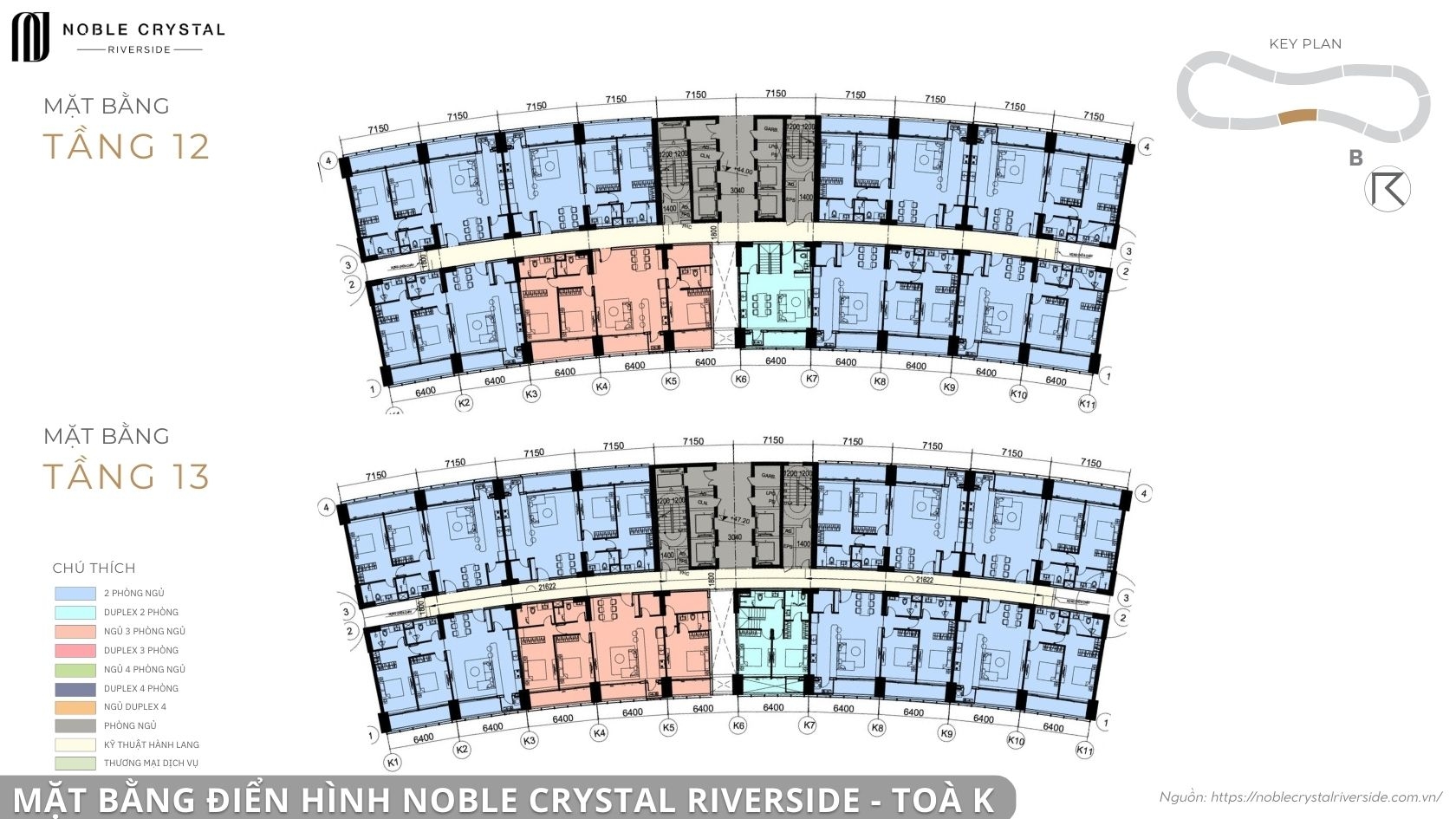 Mặt bằng điển hình Noble Crystal Riverside toà K