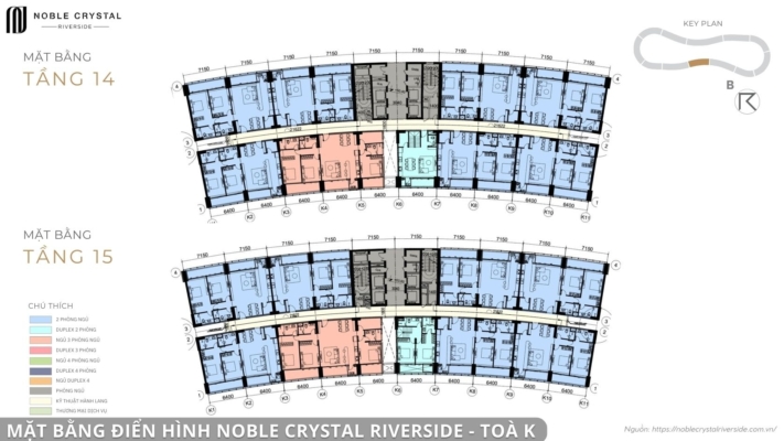 Mặt bằng điển hình Noble Crystal Riverside toà K