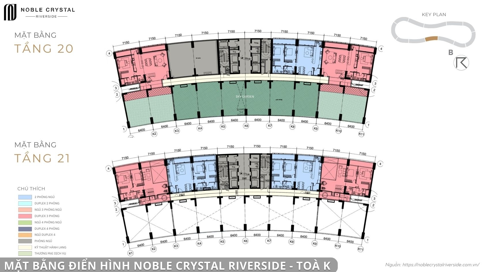 Mặt bằng điển hình Noble Crystal Riverside toà K