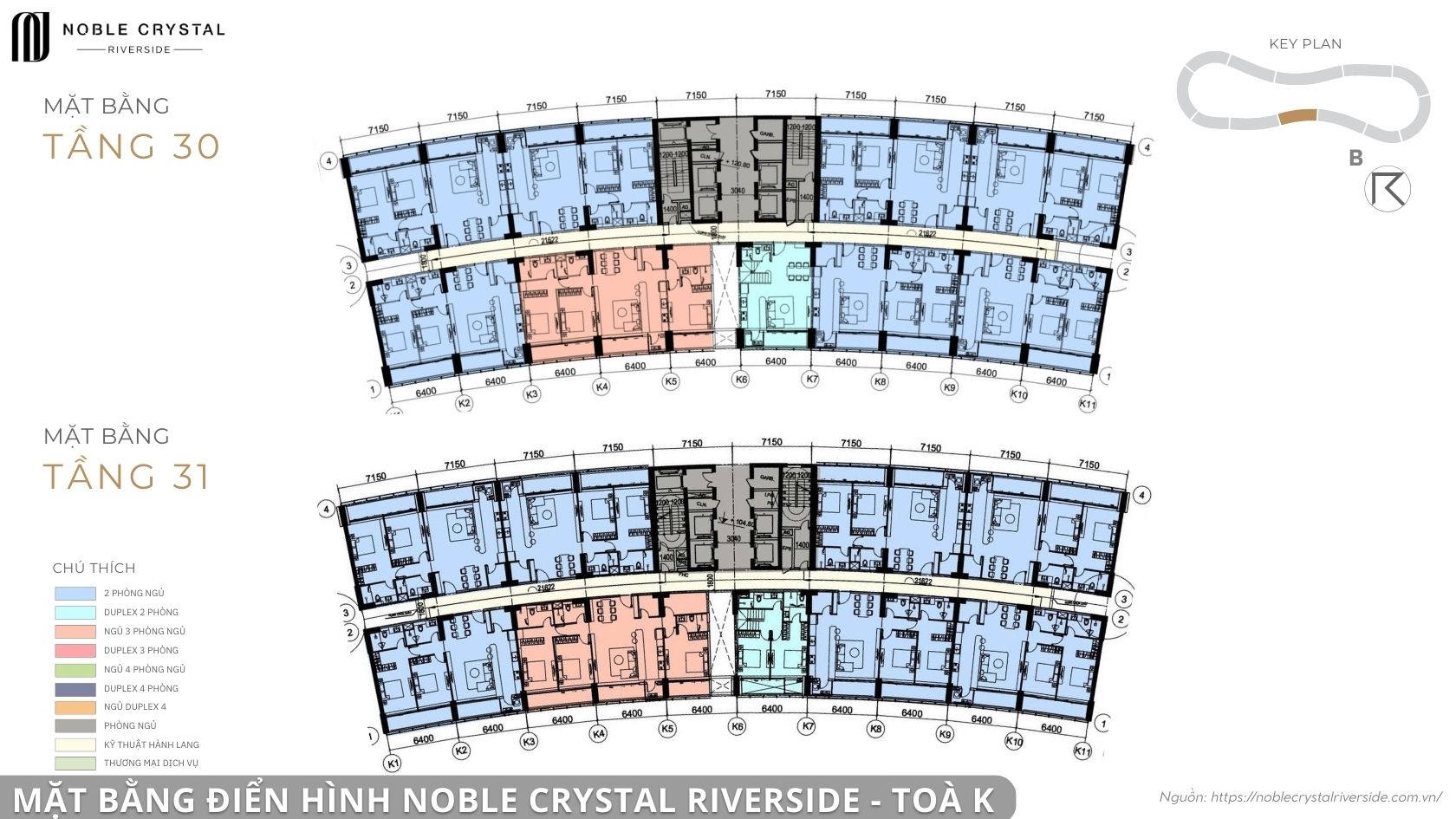 Mặt bằng điển hình Noble Crystal Riverside toà K