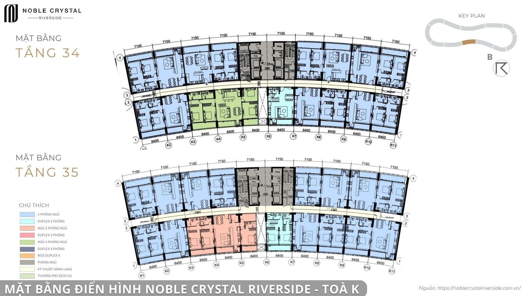 Mặt bằng điển hình Noble Crystal Riverside toà K