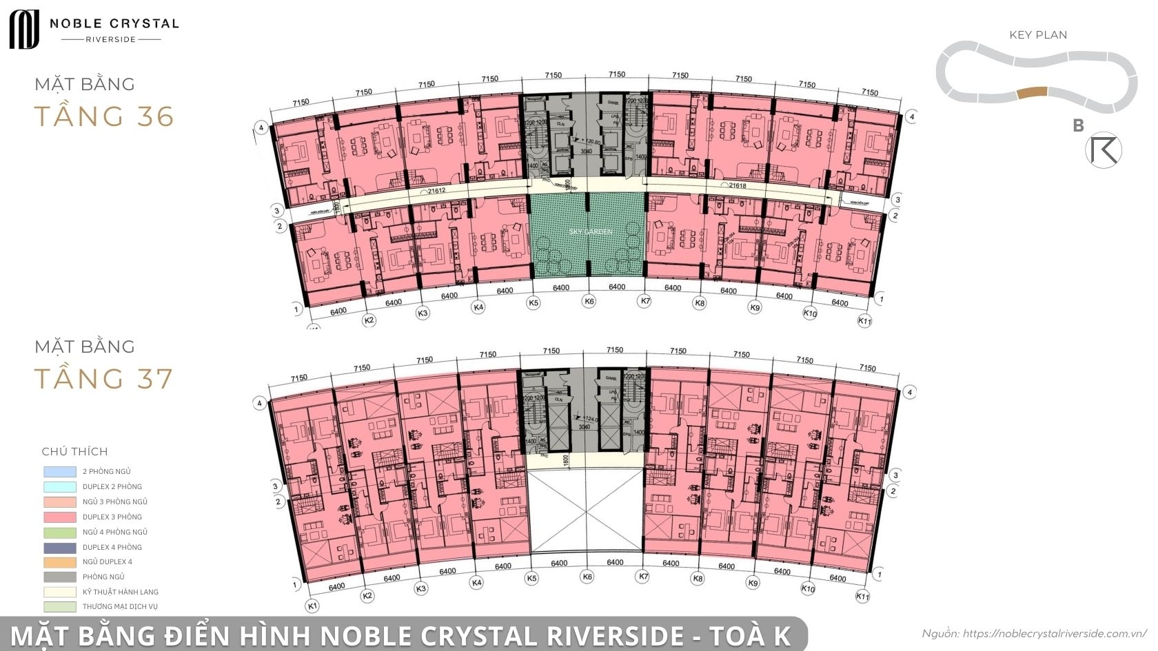 Mặt bằng điển hình Noble Crystal Riverside toà K
