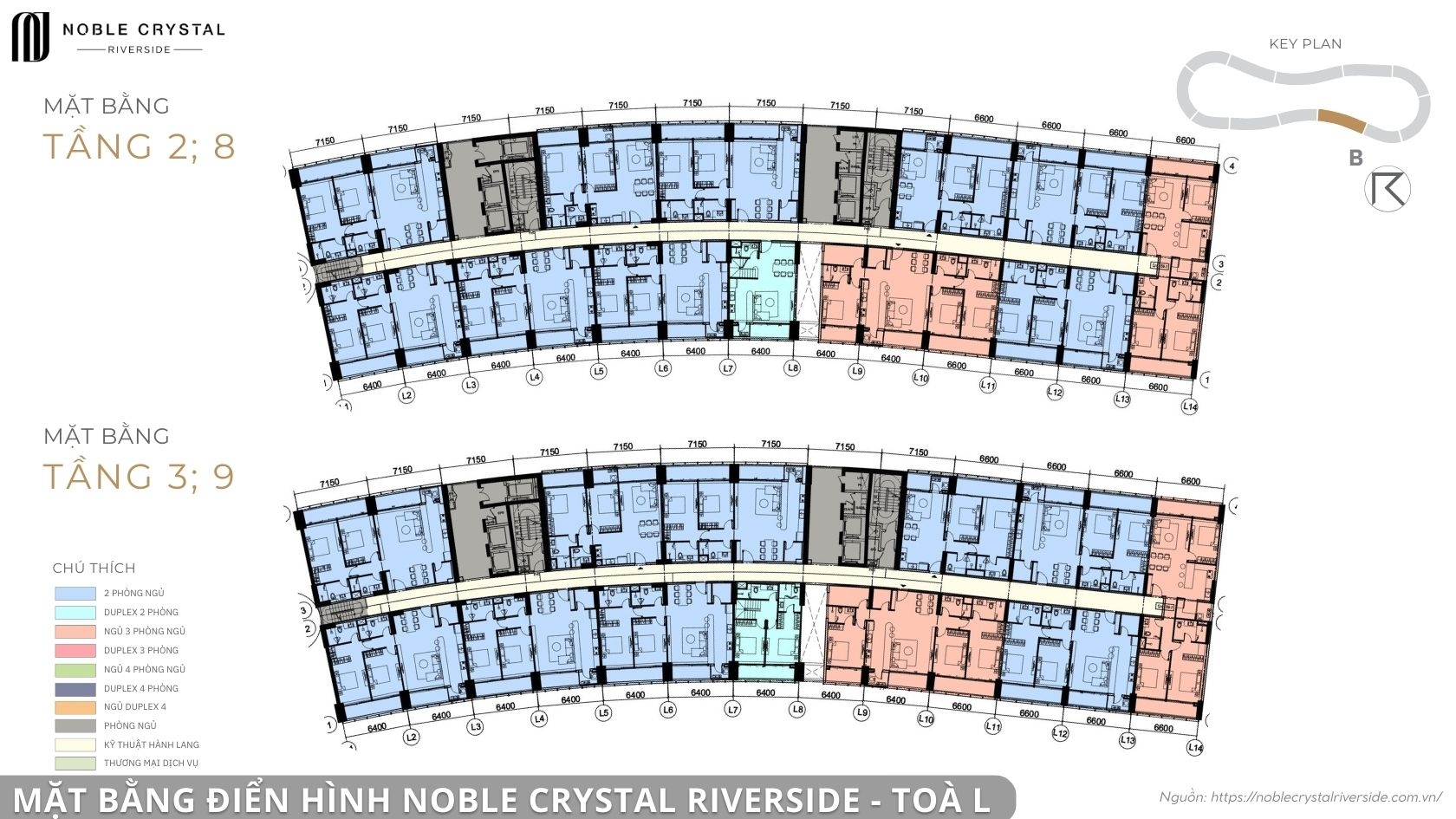 Mặt bằng điển hình Noble Crystal Riverside toà L