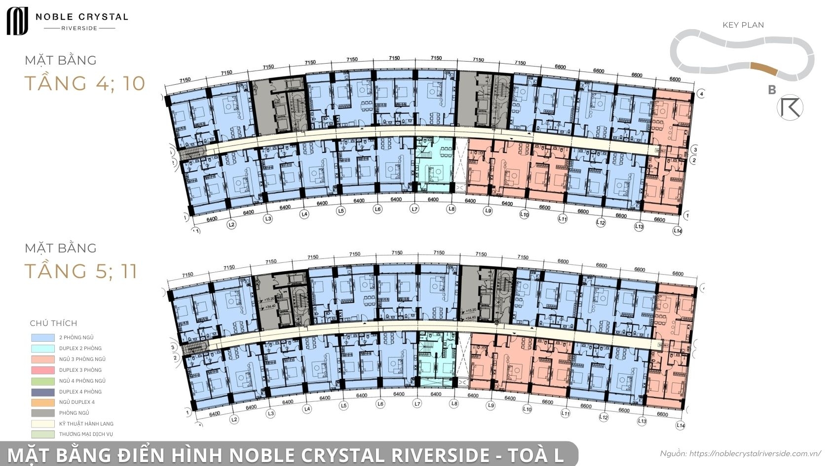 Mặt bằng điển hình Noble Crystal Riverside toà L