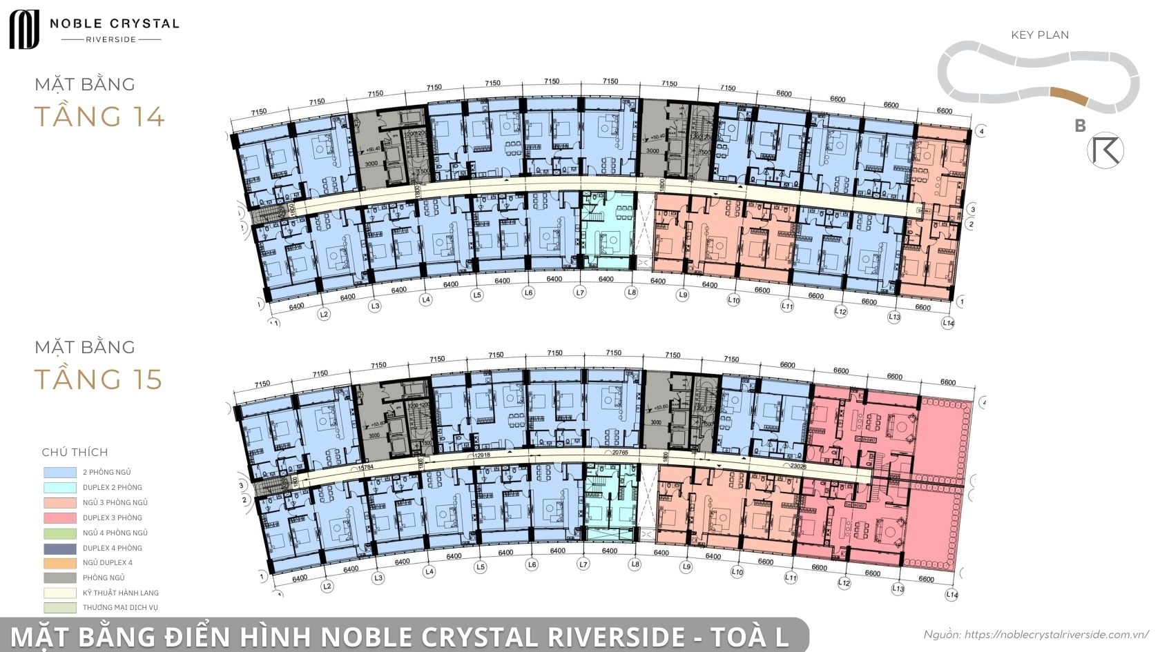 Mặt bằng điển hình Noble Crystal Riverside toà L
