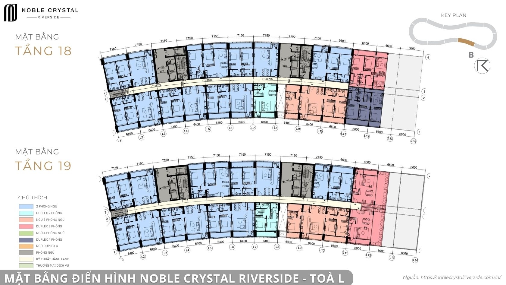 Mặt bằng điển hình Noble Crystal Riverside toà L