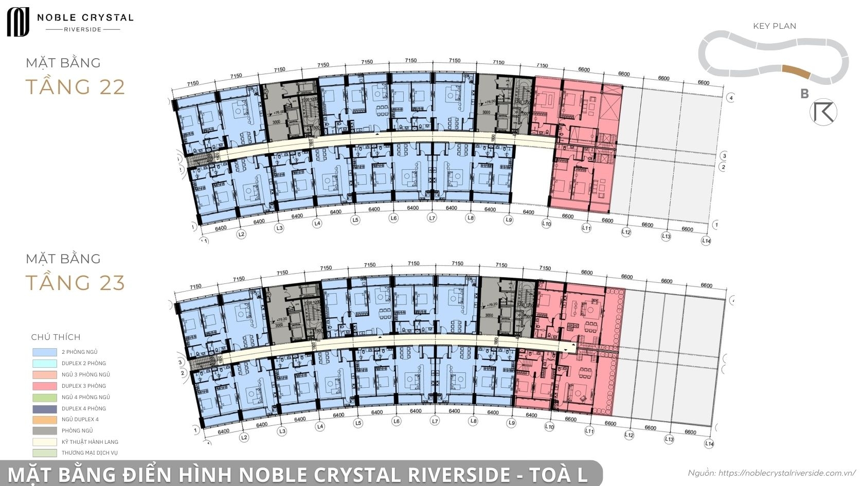 Mặt bằng điển hình Noble Crystal Riverside toà L
