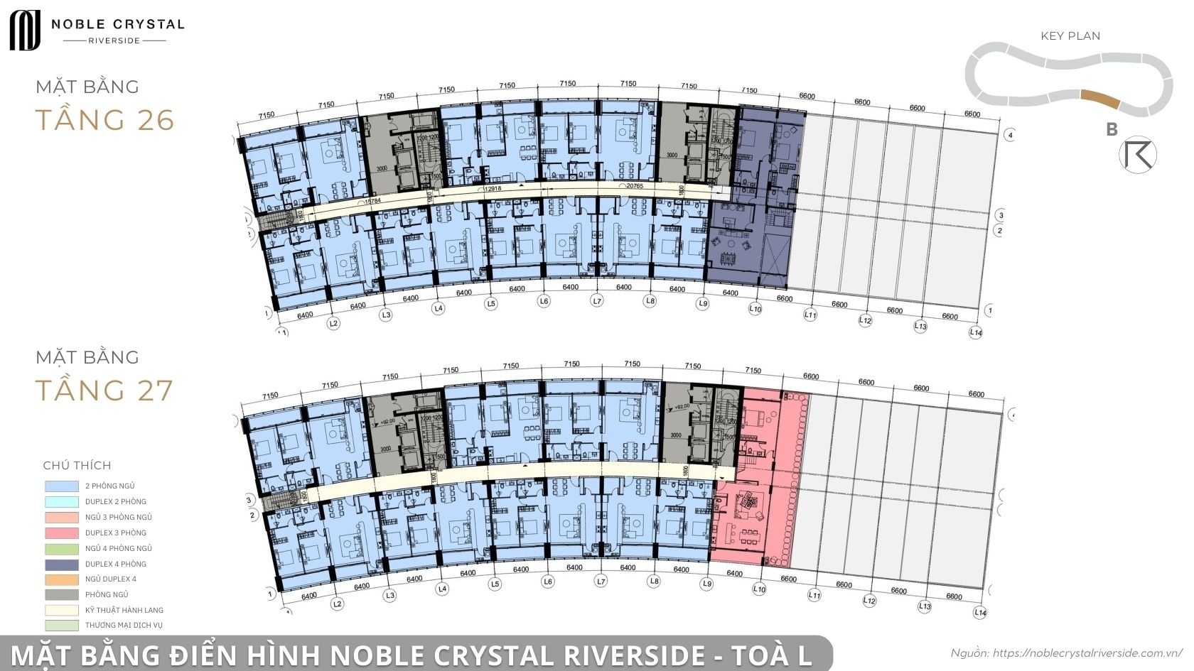 Mặt bằng điển hình Noble Crystal Riverside toà L