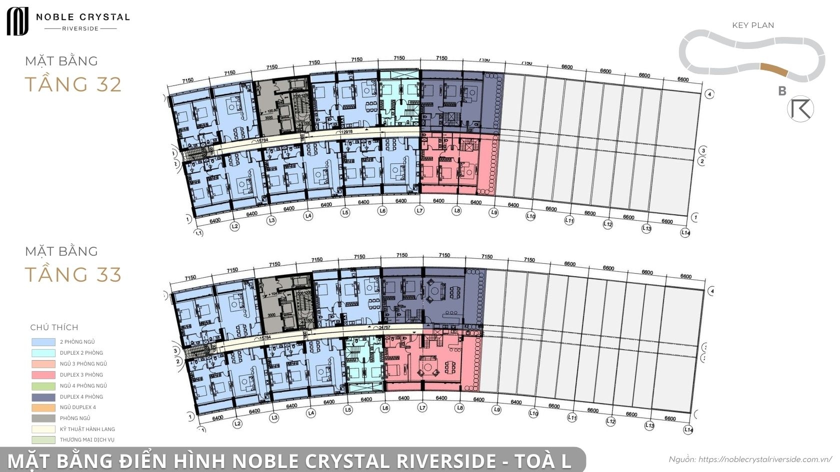 Mặt bằng điển hình Noble Crystal Riverside toà L
