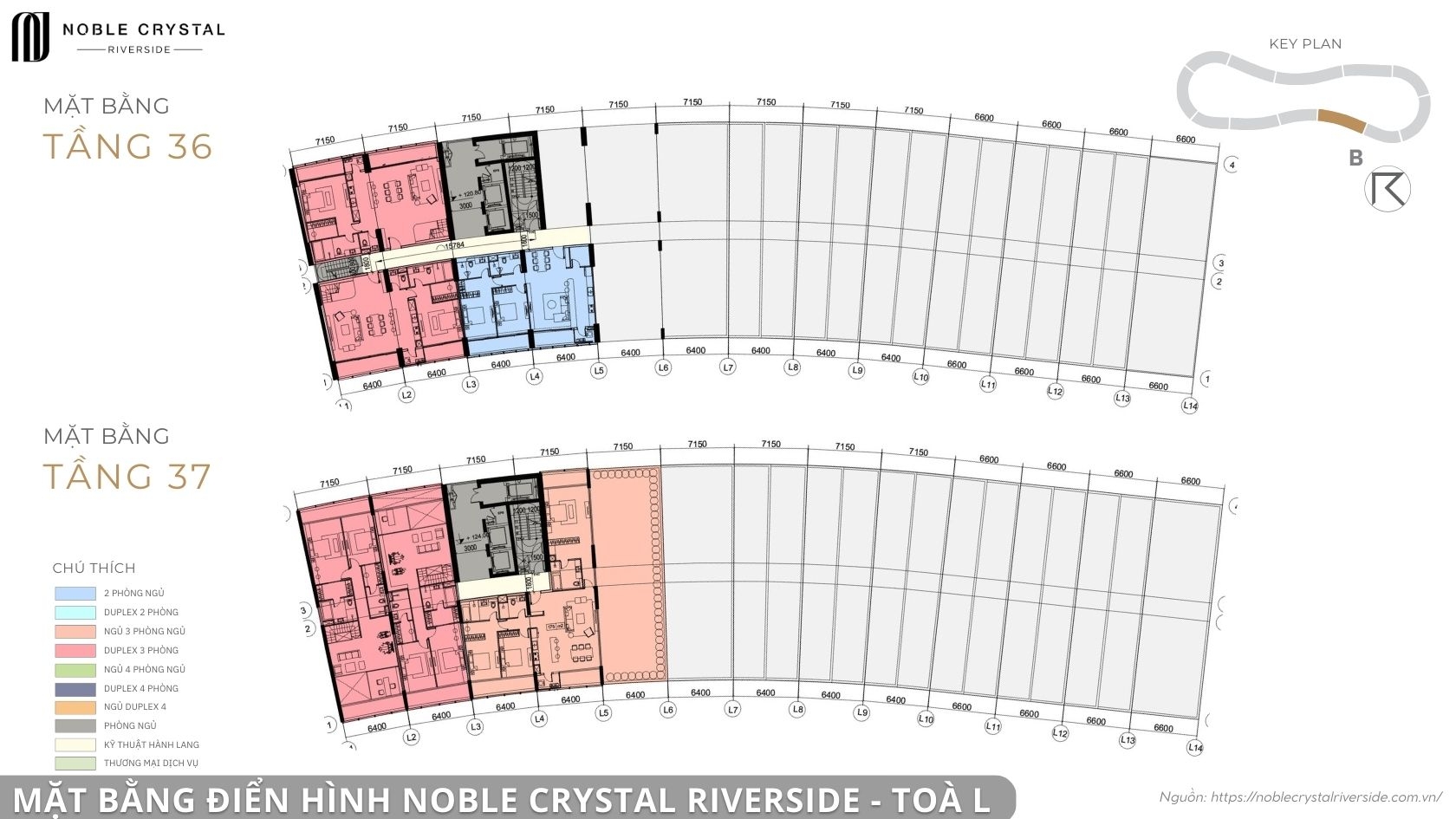 Mặt bằng điển hình Noble Crystal Riverside toà L