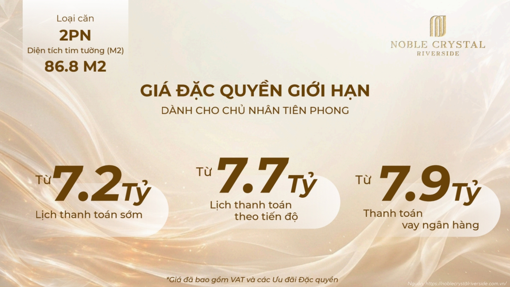 Bảng giá khảo sát đặc quyền giới hạn tòa A và tòa D Noble Crystal Riverside